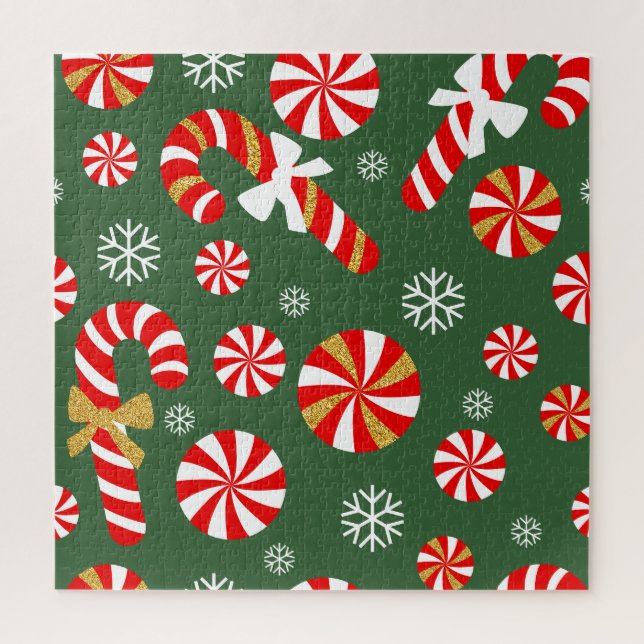 Golden Winter Sweet Snowfall Candy Cane Jigsaw Puzzle (Vertical)
