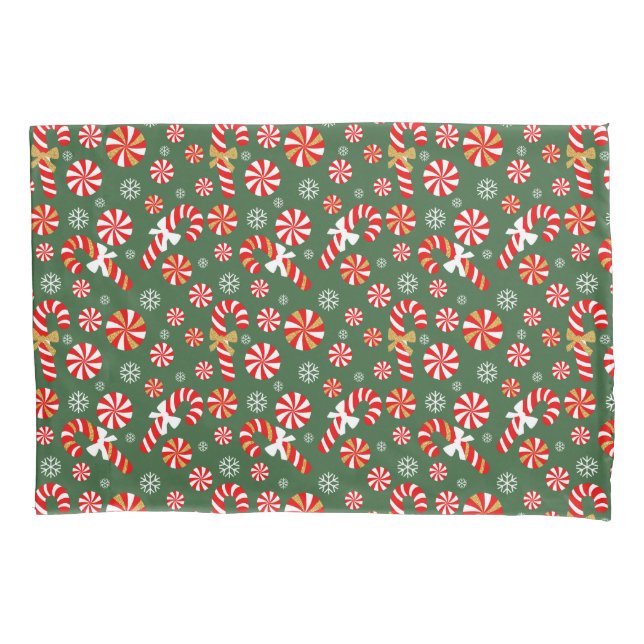 Golden Winter Sweet Snowfall Candy Cane Pillowcase (Front)