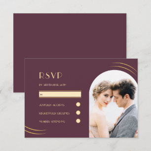 Golden Wisps Plum Photo Wedding RSVP Card