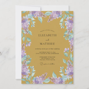 Golden Wisteria Lilac Wedding Invitation