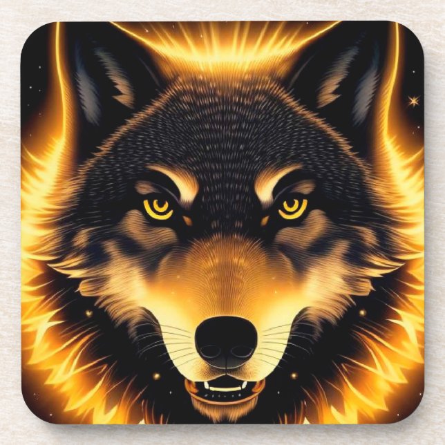 🐺 Golden Wolf Face For Modern Drink Decor Coaster (Front)