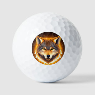 Golden Wolf Face Lit By Light On Golf Greens Aura Balls