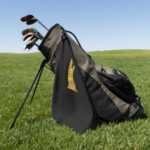 Golden Wolf Head black golf towel