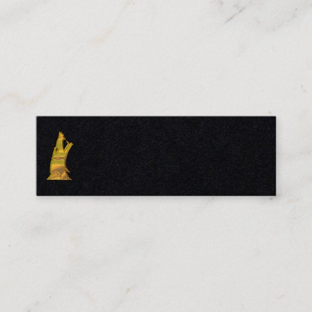 Golden Wolf Head black mini business card vert (Front)