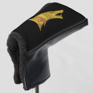 Golden Wolf Head golf club putter cover black