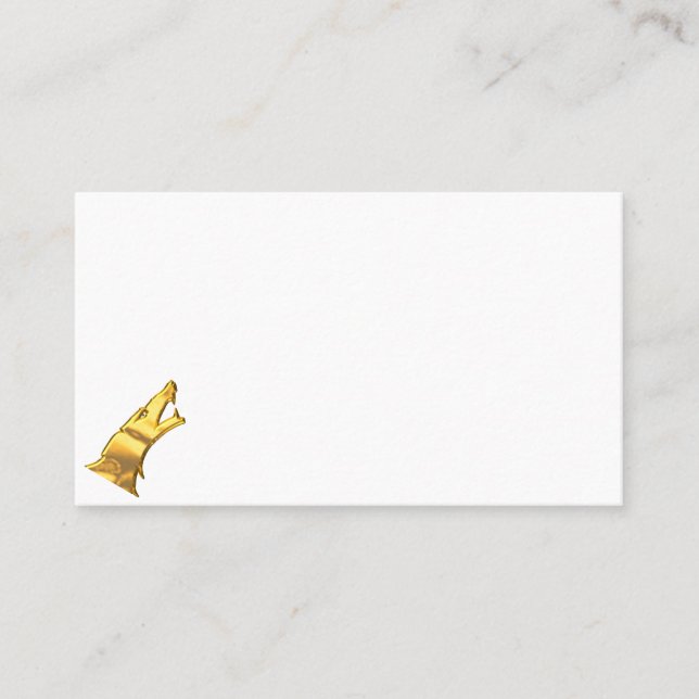 Golden Wolf Head white business card tilted small (Front)