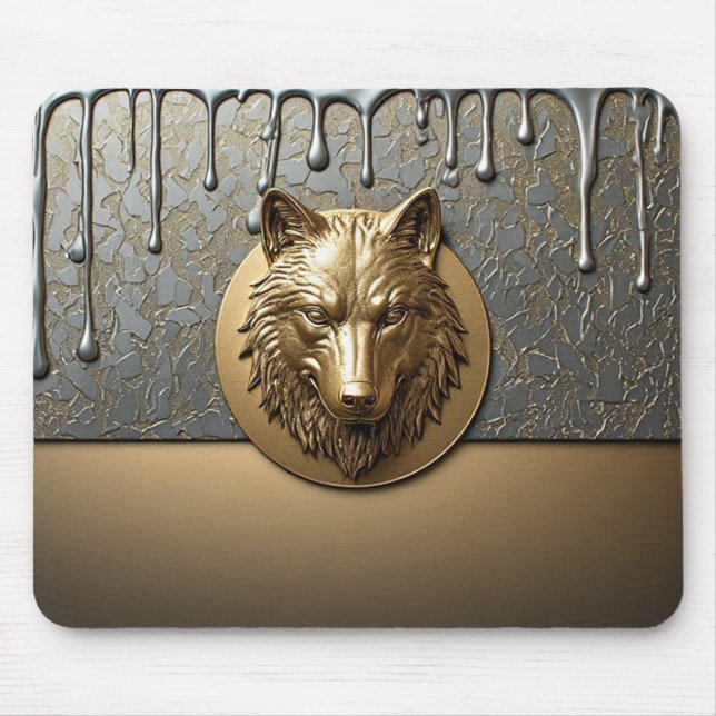Golden Wolf Head With Dripping Metal 🐺 Mouse Pad (Front)