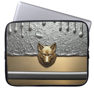 Golden Wolf Relief With Metal Drip Effect 🐺 Laptop Sleeve