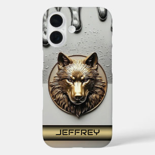 Golden Wolf With Custom Name 🐺 iPhone 16 Case
