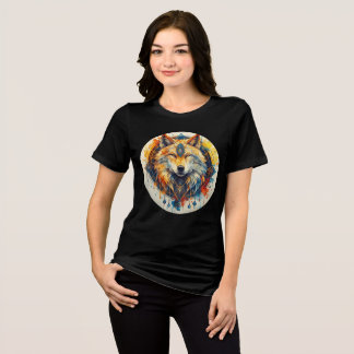 Golden Wolf with Tribal Mandala Design Tri-Blend Shirt