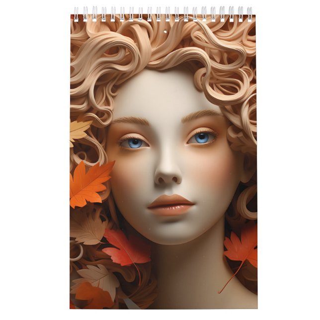 Golden Woman Fall Women Orange Brown Tan Gold Lady Calendar (Cover)
