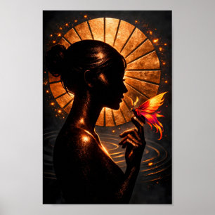 Golden Woman Silhouette Butterfly Fantasy Art Poster