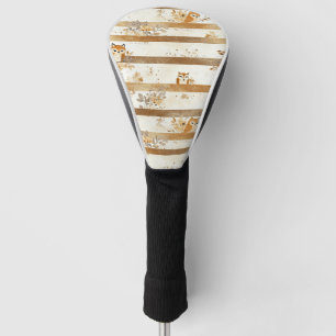 Golden Woodland Fox & Owl Stripe Pattern (1) Golf Head Cover
