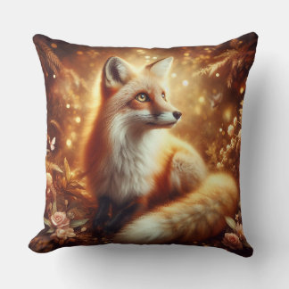 Golden Woodland Fox Throw Pillow