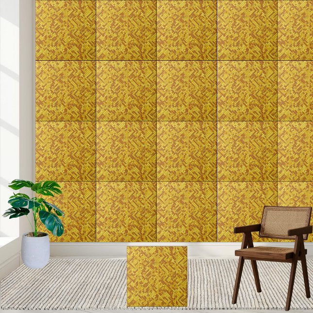 Golden Woven Geometric Pattern Ceramic Tile (Golden Woven Geometric Pattern Ceramic Tile)