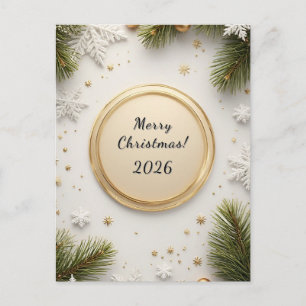🎁 Golden Wreath Festive Circle Holiday Joy Postcard