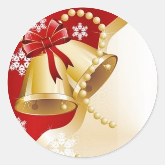 golden xmas bell classic round sticker (Front)