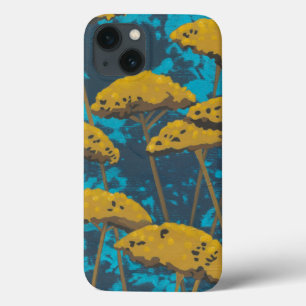 Golden Yarrow Garden with Blue Background iPhone 13 Case