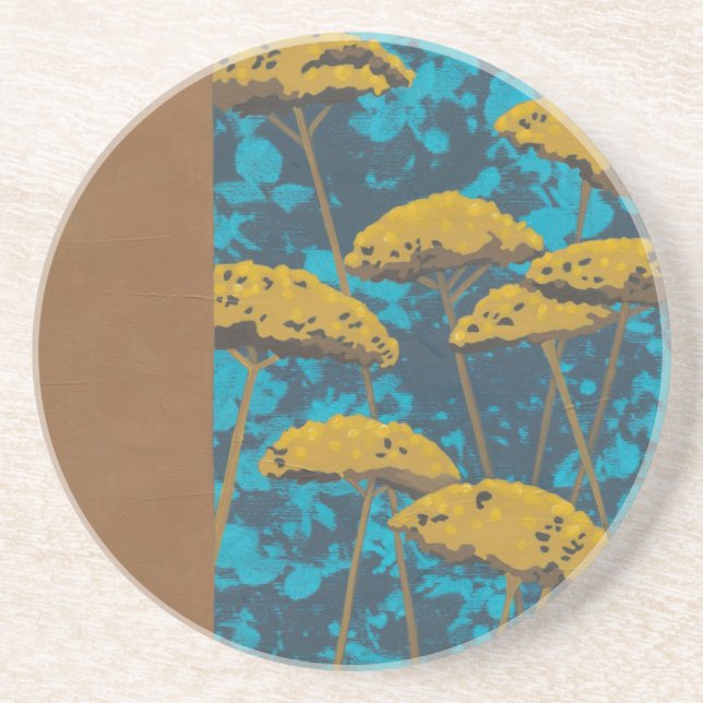 Golden Yarrow Garden with Blue Background Coaster (Front)