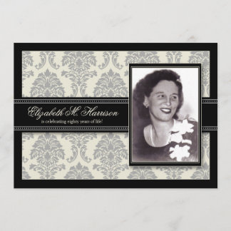 Golden Years Damask Birthday Party Invite (silver)