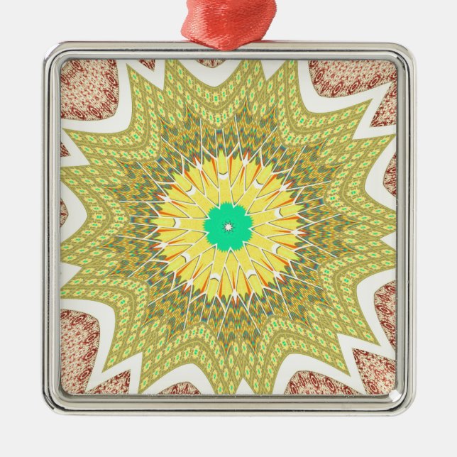 gOLDEN YELLOW African ethnic tribal pattern Metal Tree Decoration (Front)