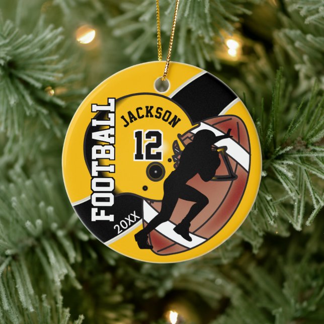 Golden Yellow and Black Football Player Ceramic Tree Decoration (Tree)