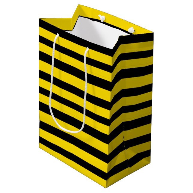 Golden Yellow and Black Stripes Medium Gift Bag (Front Angled)
