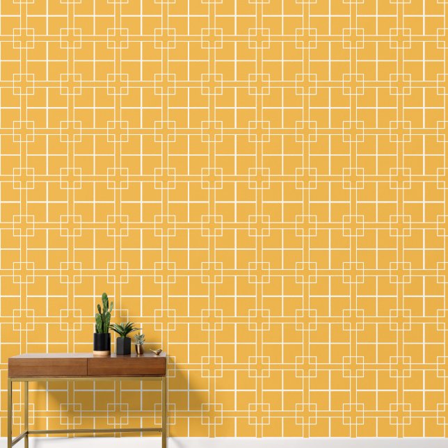 Golden yellow and ivory crosses small pattern wallpaper (Hallway)