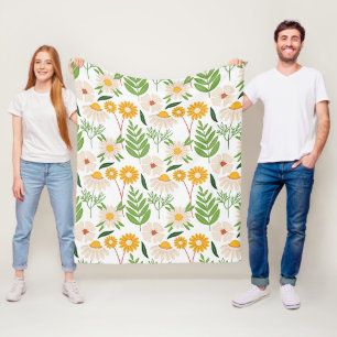 Golden yellow and ivory white floral pattern fleece blanket