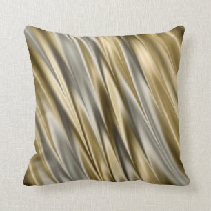 Golden yellow and silver grey satin style stripes cushion