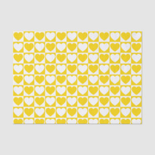 Golden Yellow and White Chequered With Hearts Tissue Paper