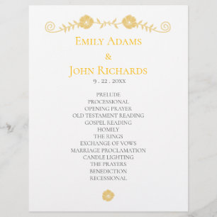 Golden Yellow and White Floral Wedding Program Custom Letterhead