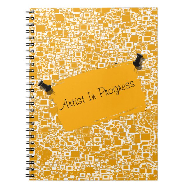 Golden Yellow and White Mini Tile Design Notebook (Front)