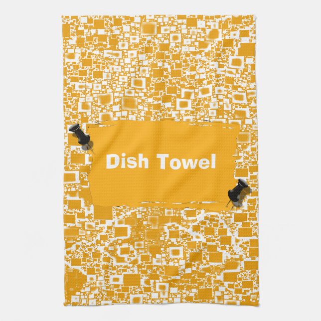 Golden Yellow and White Mini Tile Design Tea Towel (Vertical)