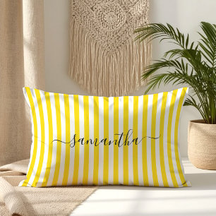 Golden Yellow and White Pin Stripes Signature Lumbar Cushion