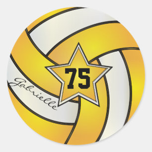 Golden Yellow and White Volleyball   DIY Text Classic Round Sticker