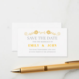 Golden Yellow and White Wedding Save the Date Enclosure Card