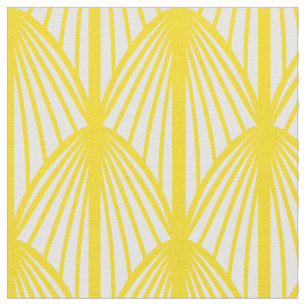 Golden Yellow Art Deco Scallops Fabric Retro Print
