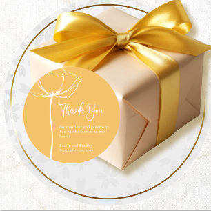 Golden Yellow Background Floral Wedding Thank You Classic Round Sticker