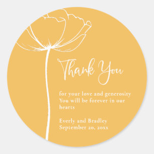 Golden Yellow Background Floral Wedding Thank You Classic Round Sticker