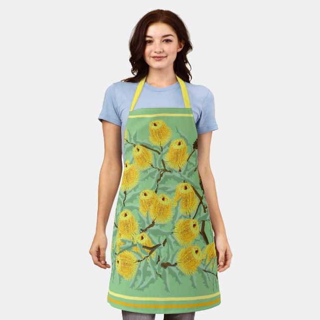 Golden yellow banksia blossom All-Over Print Apron (Worn)