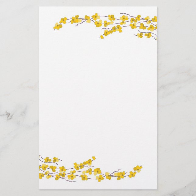 Golden Yellow Blossoms Stationery (Front)