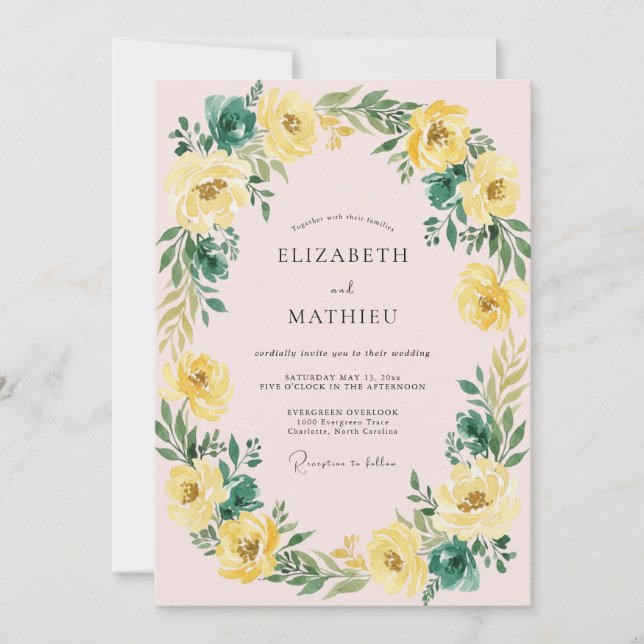 Golden Yellow Botanical Bliss Wedding Invitation (Front)