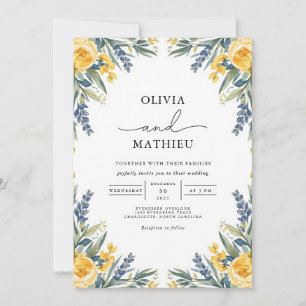 Golden Yellow Botanical Floral Wedding Invitation