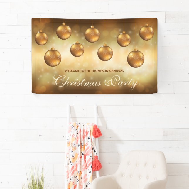Golden Yellow Christmas Baubles - Christmas Party Banner (Insitu)
