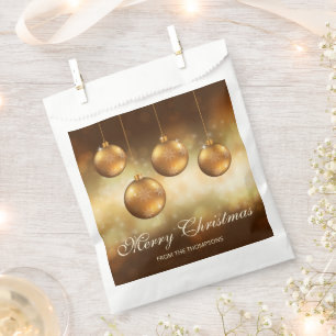 Golden Yellow Christmas Baubles With Custom Text Favour Bags