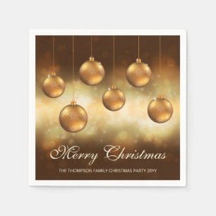 Golden Yellow Christmas Baubles With Custom Text Napkin
