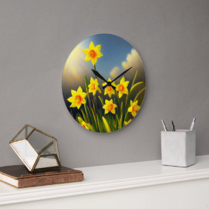 Golden Yellow Daffodil Temptations, Large Clock