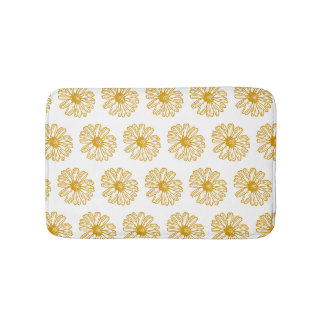 Golden Yellow Daisies Print, Daisy Floral Pattern Bath Mat