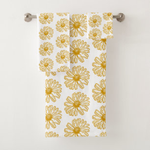 Golden Yellow Daisies Print, Daisy Floral Pattern Bath Towel Set